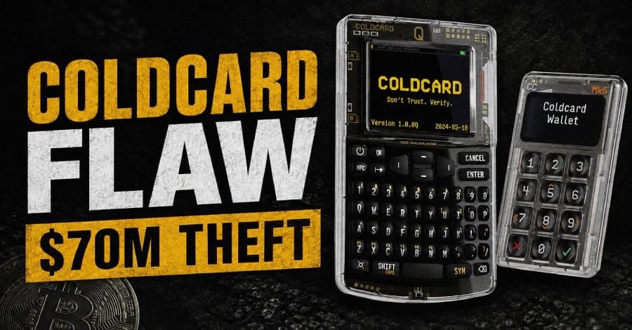 Coldcard Hardware Wallet Flaw Linked to $70 Million Bitcoin Theft in 41 Minutes